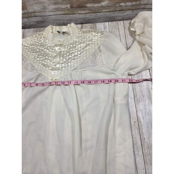 Nicole Intimates Vintage Cream Satin Lace Pleated Nightgown Long Sleeve L - Picture 8 of 9